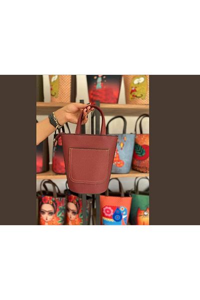 HOODİEMOUSE Bucket Model Bag with Bird Figure Ethnic Bohemian Style - Bordo