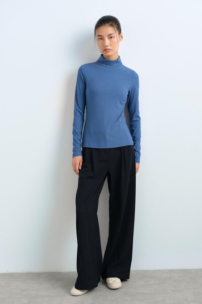 Nihan Yarım Balıkçı Bluz İndigo