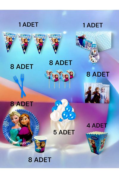 VibeHome Frozen Themed XL Pack for 8 - Birthday Party and Fun Events