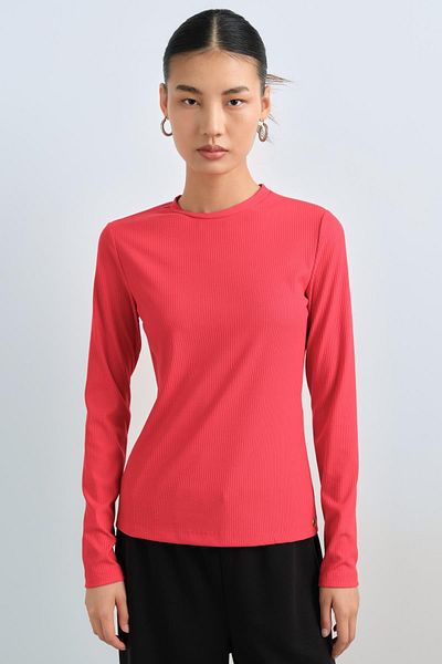 Nihan Red Crew Neck Blouse