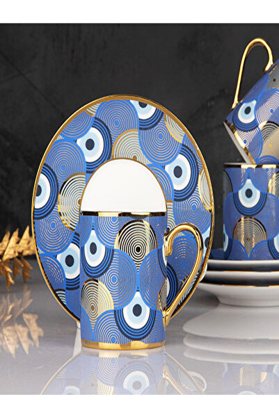 YANIK DÜKKAN Nazar Boncuklu Porselen Kahve Fincan Takımı