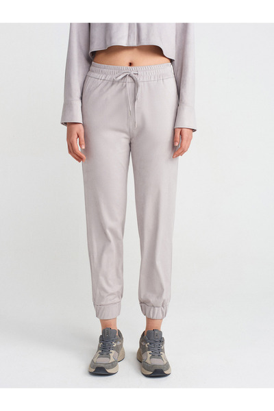 Dilvin 71594 Gray Cuffed Jogger Suede Trousers