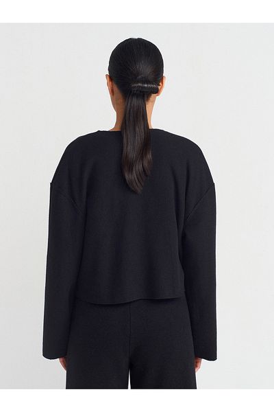 Dilvin 60426 Long Sleeve Corded Cardigan-Black