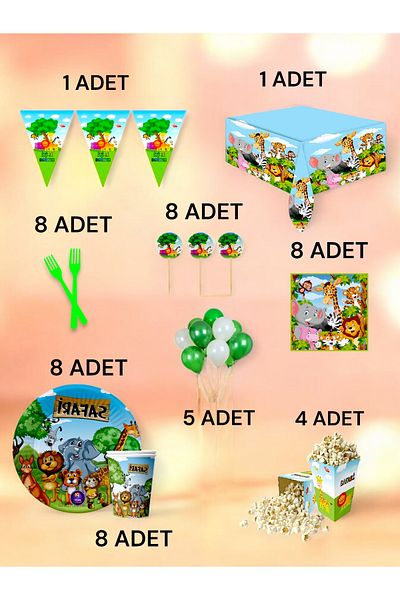 VibeHome Safari Themed XL Pack for 8 - Birthday Party and Fun Events