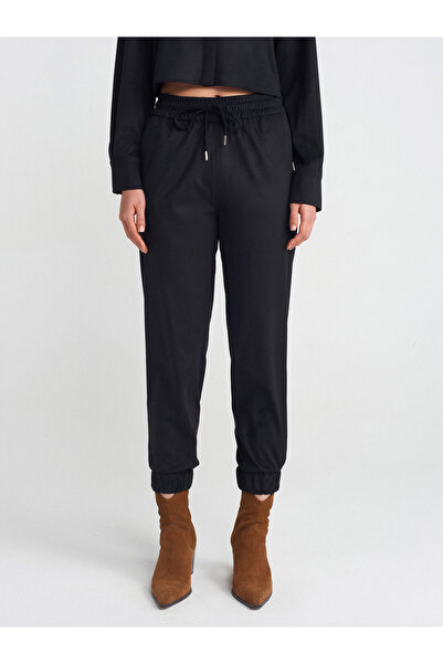 Dilvin 71594 Manşetli Jogger Süet Pantolon-Siyah