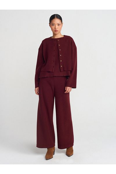 Dilvin 60426 Claret Red Corded Long Sleeve Cardigan