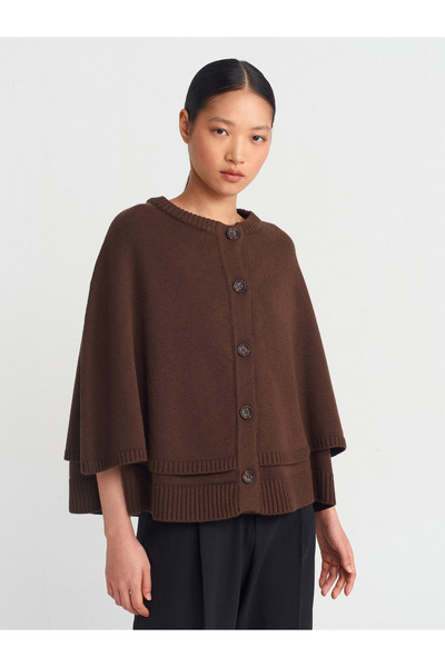 Dilvin 60929 Πλεκτή ζακέτα με λαιμόκοψη - Πλεκτό πουλόβερ με κάπα και κουμπιά...