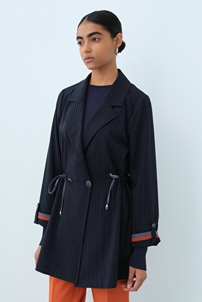 Nihan Beli Büzgülü Kruvaze Ceket Lacivert