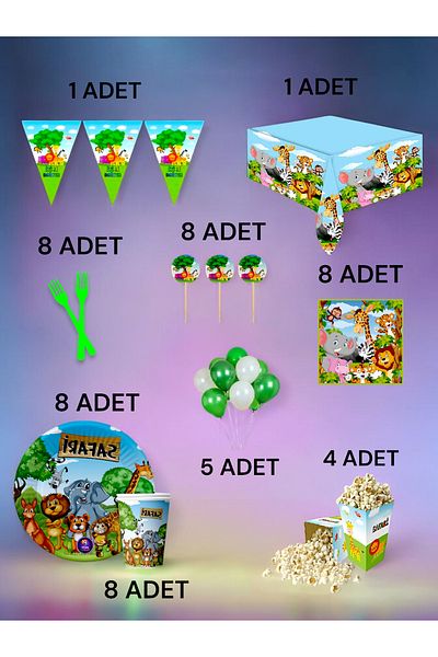 VibeHome Safari Themed XL Pack for 8 - Birthday Party and Fun Events