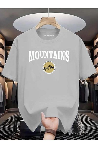BENROMA 1 προϊόν δώρο για αγορές 6 και άνω Mountaıns Printed Oversize T-shirt