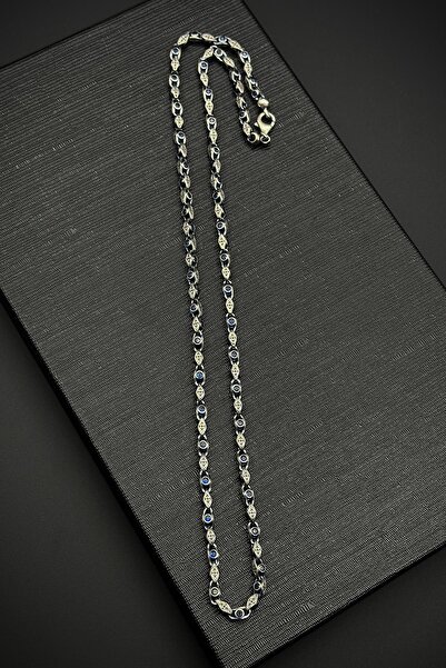 FRNCH 925 Ayar Gümüş Italyan Model Zirkon Taşlı Gümüş Renk Erkek Kolye Frj307...