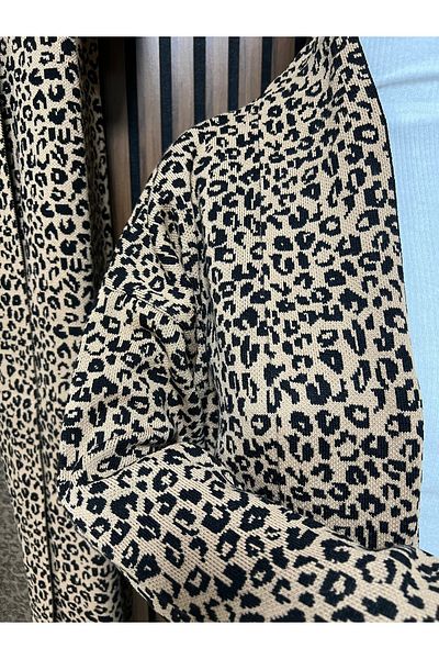 ayseningiyimevi Leopard Pattern Knitwear Cardigan