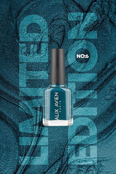 Alix Avien Limited Edition Işıltılı Petrol Mavi Oje-Yüksek Pigmentli Kalıcılık Hızlı Kuruma-Nail Lacquer No:6
