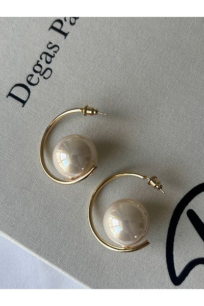 ringbox Gold White Pearl Hoop Earrings