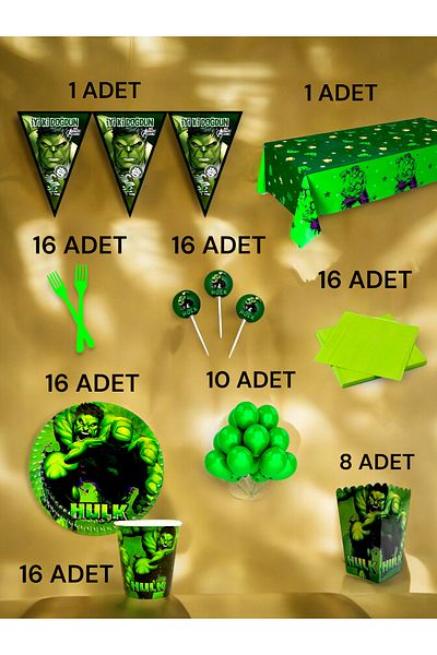VibeHome Hulk Themed XL Pack for 16 - Birthday Party and Fun Events