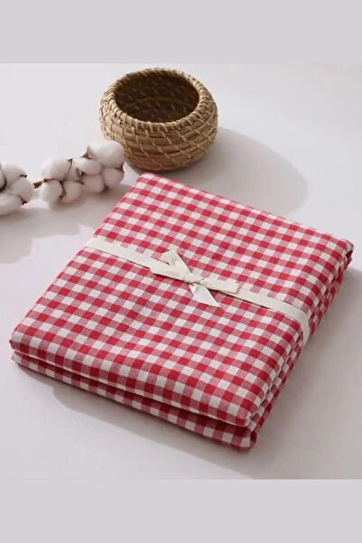LEON LİFE مفرش طاولة بنمط القماش القطني من ليون لايف، قماش أدوات مائدة بنمط مربع صغير، مفرش نزهة أحمر (170 × 170 سم)