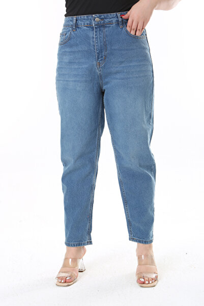 Şans Women's Plus Size Blue High Waist 5 Pockets Jeans 65N38479