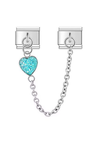 SiestaAccessories Italian Double Link Bracelet Charm - with Chain and Dangle Heart