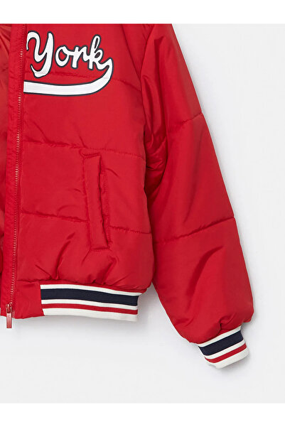 LC Waikiki Kids Kırmızı New York Baskılı Kız Çocuk Bomber Mont