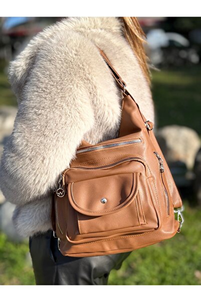 DEV 3 ADAM Geantă de umăr și rucsac pentru femei din piele moale, maro
