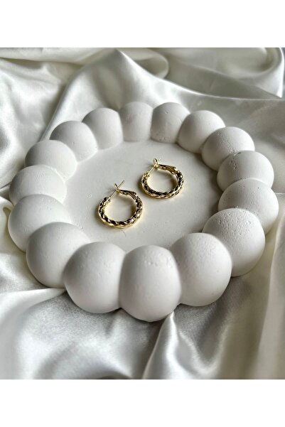 LUZ Gold Örgü Desen Çelik Küpe