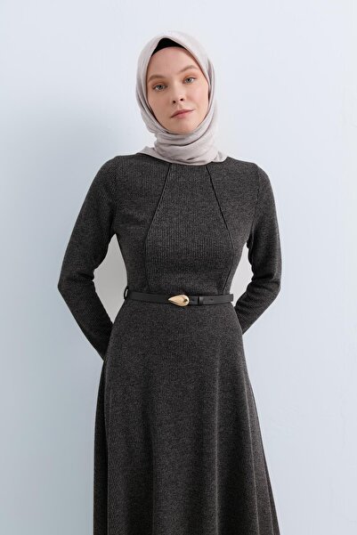 Nihan Kemerli Örme Elbise Siyah