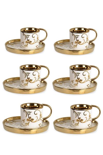 İpek Silk Porcelain Gold Detailed White Set of 6 Coffee Cups 100Cc