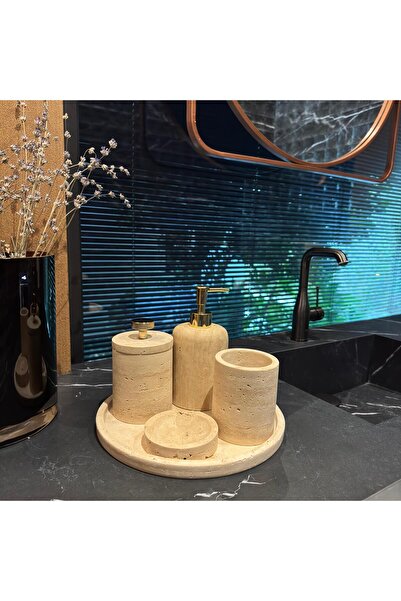 LİSPERA طقم حمام مكون من خمس قطع من الرخام الترافرتين