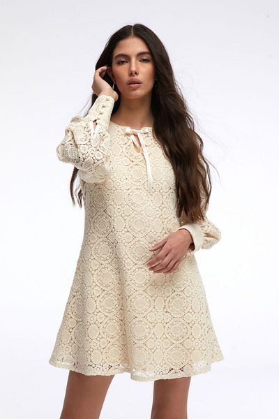 By Mare Style Geometric Pattern Natural Color Pure Cotton Mini Dress