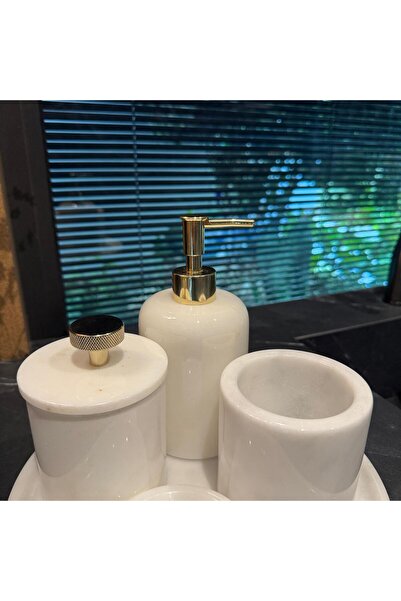 LİSPERA Beyaz Mermer Beşli Banyo Seti ,