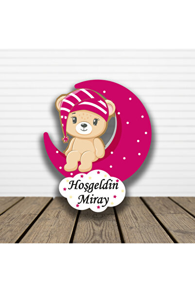 HET Concept 20 Adet Kişiye Özel Magnet Ay Üstünde Oturan Kız Ayıcık Bebek Hediyelik, Doğum Günü Magneti