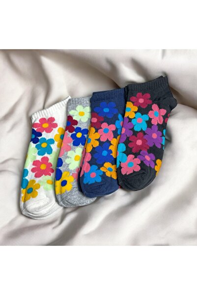 ZvM Женски 4-пакетни многоцветни чорапи с невидим памучен плат и цветен мотив
