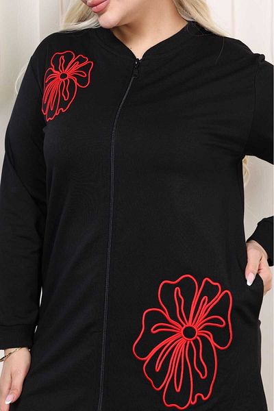 Şans Women's Plus Size Black Front Zippered Two Thread Tracksuit Suit 65N38667