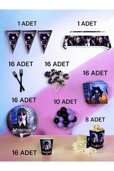 VibeHome Wednesday Themed XL Pack for 16 - Birthday Party and Fun Events