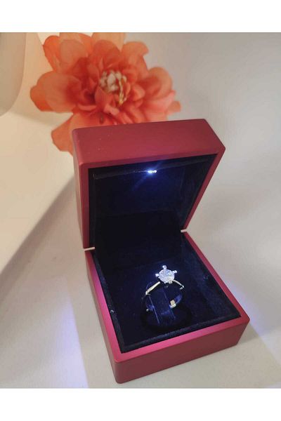 HKN AVM ACCESSORİES Solitaire Adjustable Silver Ring in a Lighted Box Marriage Proposal Serious Relationship Ring 14 February Gift