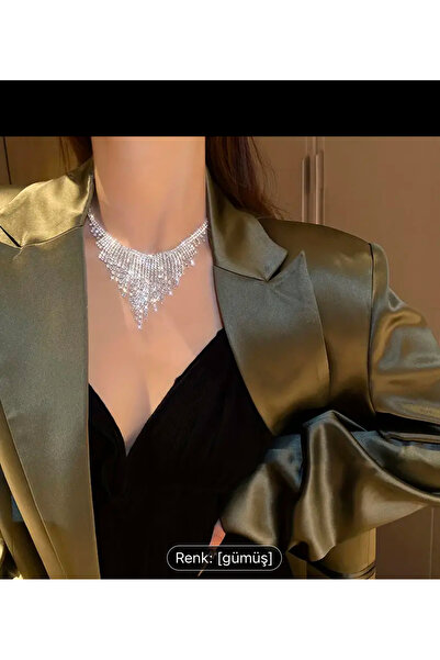 Marmara ZARİF TAŞLI PÜSKÜLLÜ KOLYE LUKS VİNTAGE göz alıci moda aksesuar