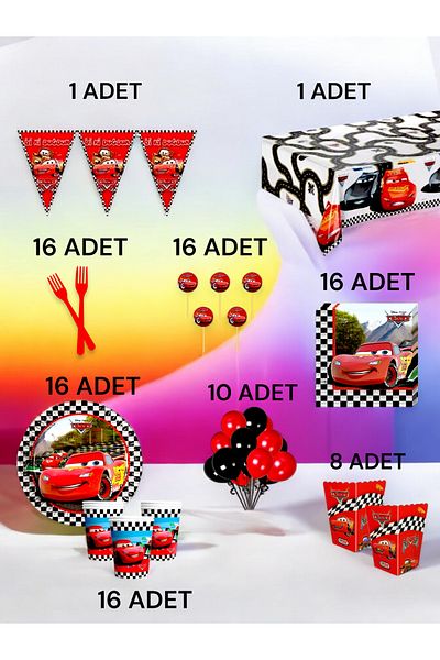VibeHome 16 Person Cars Themed XL Pack - Birthday Party and Fun Events