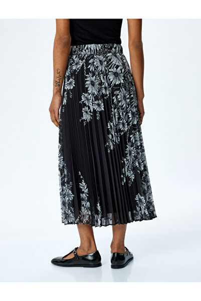 Koton Standart Bel Astarlı Uzun Pileli Çiçekli Etek