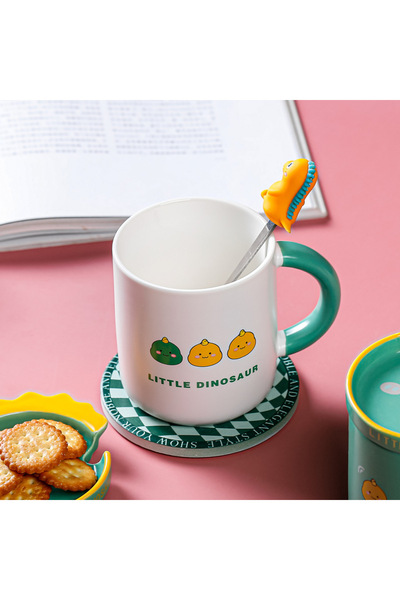 Livava كوب سيراميك على شكل ديناصور لطيف، أبيض، 9×8