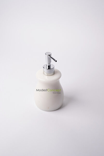 Modestmar Beyaz Mermer Sıvı Sabunluk Gümüş Pompalı