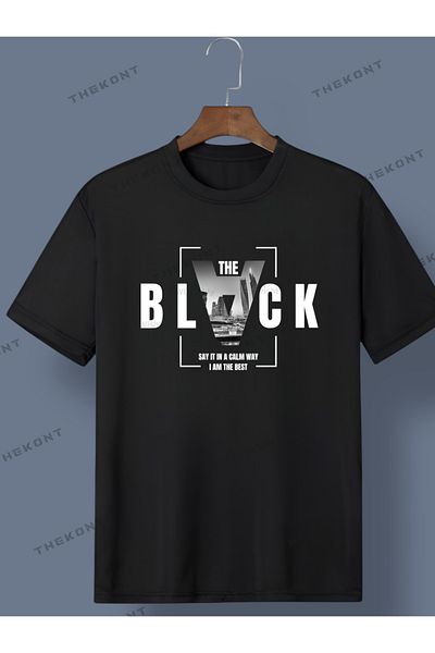 THEKONT TRIOU/T-SHIRT NEGRU CU IMPRIMARE UNISEX OVERSE THEBLACK