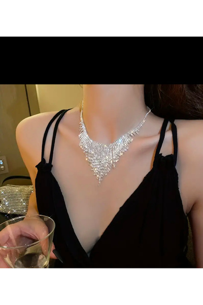 Marmara ZARİF TAŞLI PÜSKÜLLÜ KOLYE LUKS VİNTAGE göz alıci moda aksesuar
