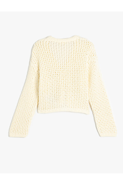 Koton Openwork V-Neck Long Sleeve Crop Knitwear Cardigan