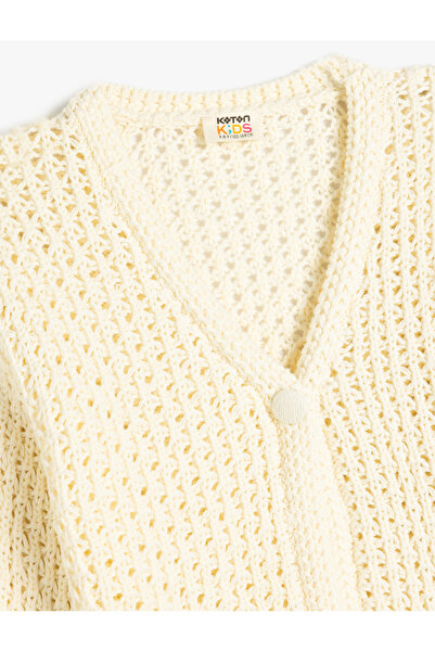 Koton Openwork V-Neck Long Sleeve Crop Knitwear Cardigan