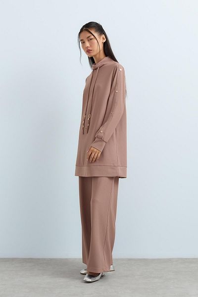 Nihan Mink Colored Knitted Trousers and Tunic Set - Fastening Detail