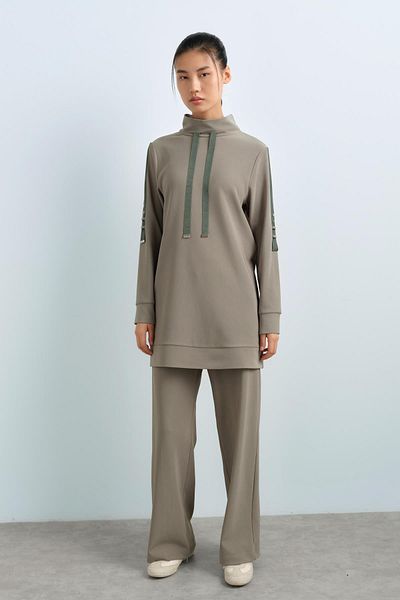 Nihan Green Sleeve Detailed Knitted Trousers and Tunic Set