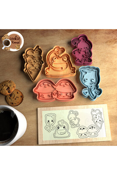 CookieKonsept كوكيز الحب وعيد الحب - طين بوليمر، صلصال، ختم، مجموعة قوالب كيش...