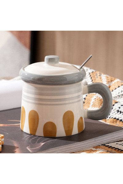 Livava Ethnic Patterned Ceramic Mug, Gray, 9X9