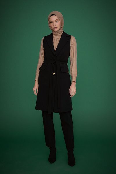 Nihan Black Vest Trousers Set
