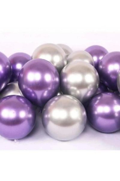 aşkın concept 12 Inch 30 Pcs Bright Mirrored Chrome Balloon - Silver Purple
